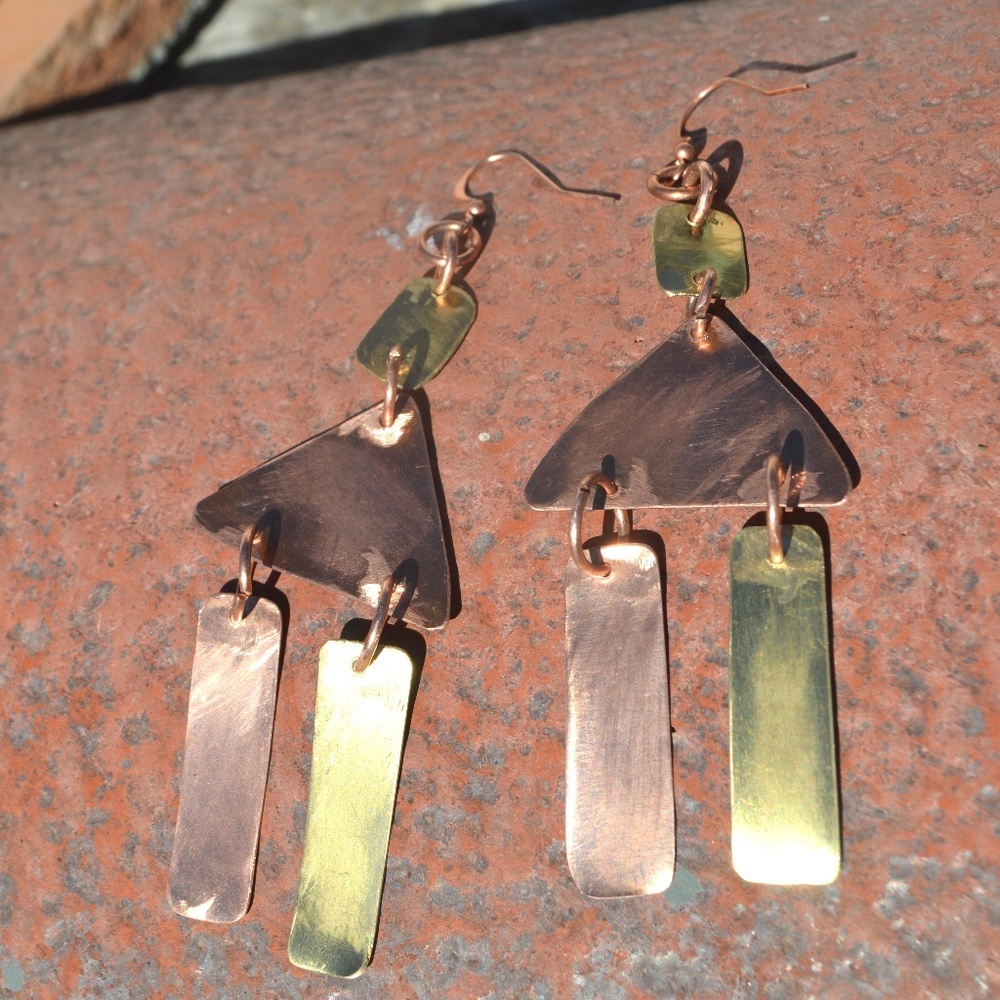 Boho Tribal Dangle Earrings Copper Gift Brass Fringe Handmade Statement Jewelry - Picture 2 of 7